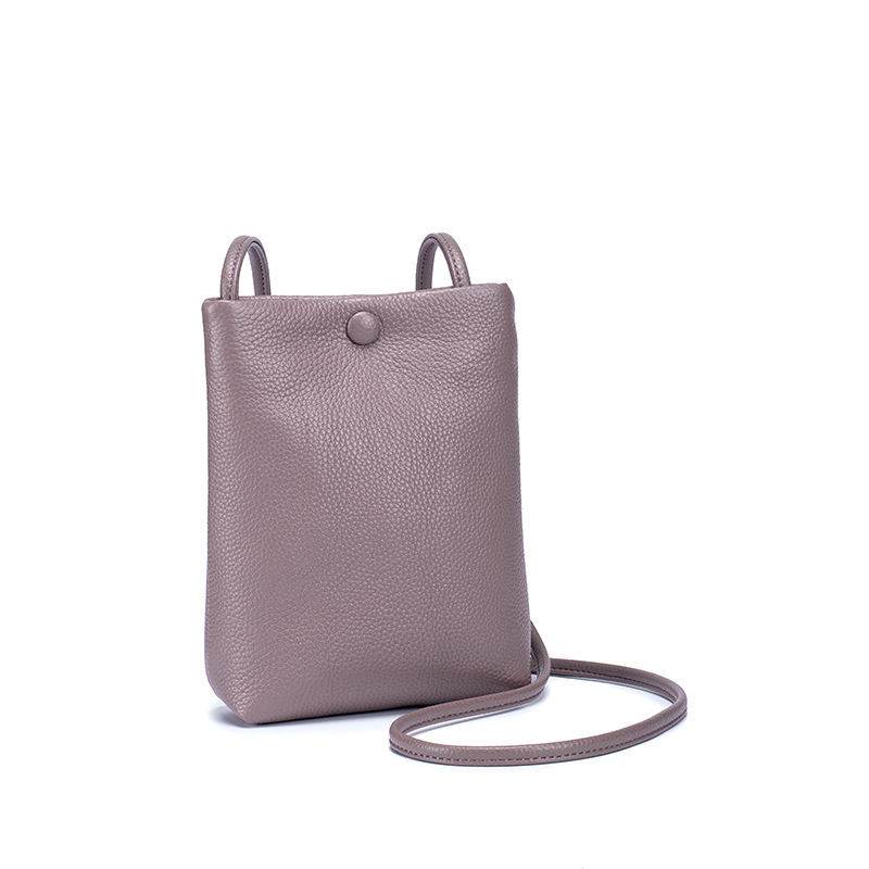 Bolso pequeño bandolera de cuero genuino simple de las mujeres de vaca casual hombro pequeño bolso ins Mori cuero suave mini cubo bolsa