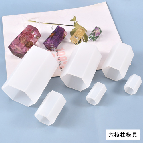 Poppy diy crystal glue mold geometric hexagonal column ornaments hexagonal body hexagonal column candle silicone mold
