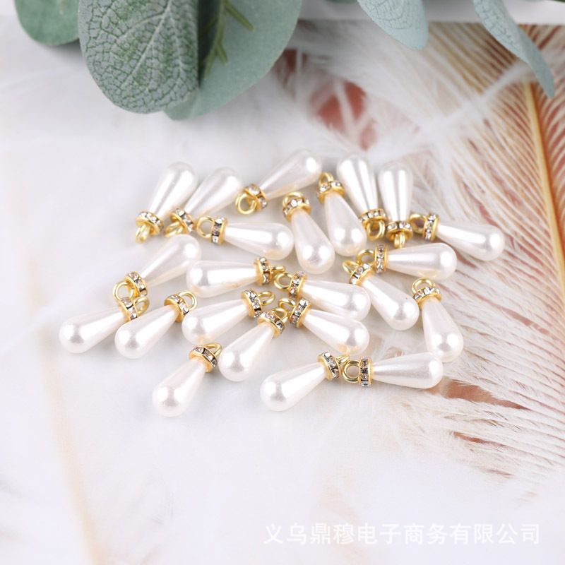 Diamond Pearl DIY accessories with hole water drop pendant White imitation plastic pearl jewelry decoration Diamond Pearl DIY accessories with hole water drop pendant White imitation plastic pearl jewelry decoration