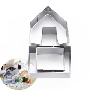 Small ginger cake House 3-piece 3D ginger cake house stainless steel biscuit mold suit Christmas cake mold