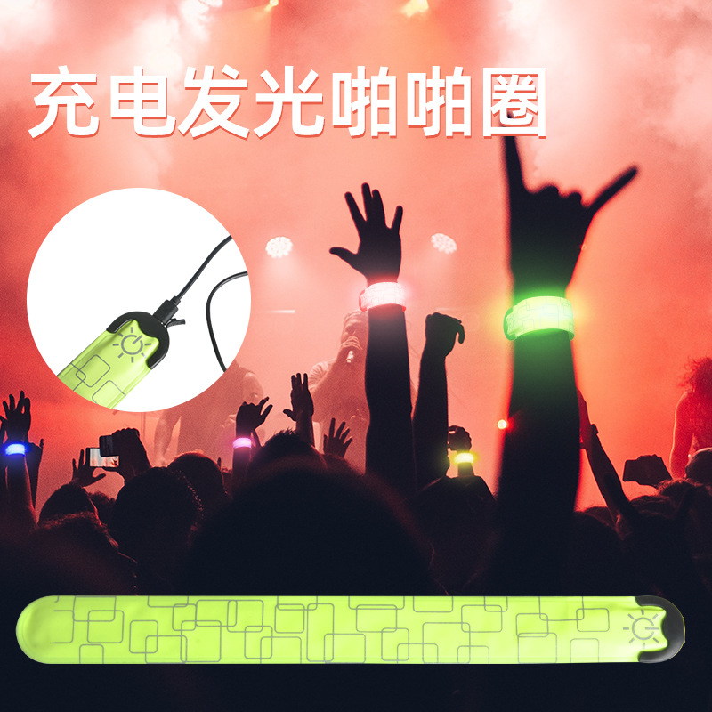 Voltaje LED Snap anillo USB recargable luminoso pulsera brazo con luz corriente al aire libre lámpara de flash Amazon