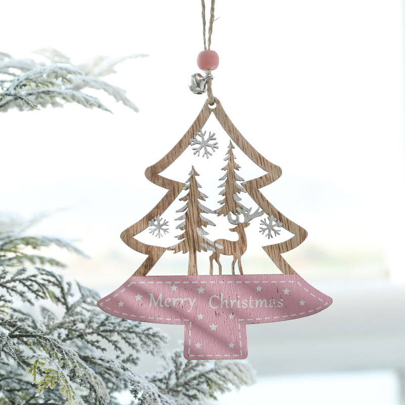 Transfronterizo nuevo árbol de Navidad colgante decoración suministros Rosa pintado de madera estrella de cinco puntas colgante amor Santa Claus