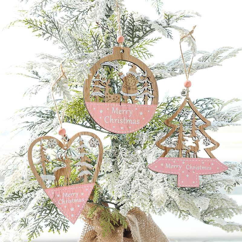 Transfronterizo nuevo árbol de Navidad colgante decoración suministros Rosa pintado de madera estrella de cinco puntas colgante amor Santa Claus