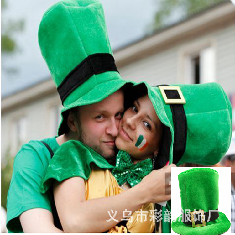 Sombreros irlandeses de veludo, trébol, sombrero alto, sombrero de San Patricio, cinturón de alfalfa, botón de gorra