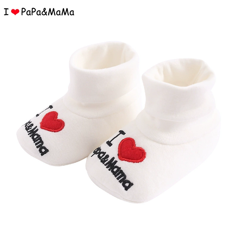 Я люблю маму и папу, обувь для новорожденных, весенне-осенние детские хлопковые шерстяные носки, детские мягкие подошвы для малышей