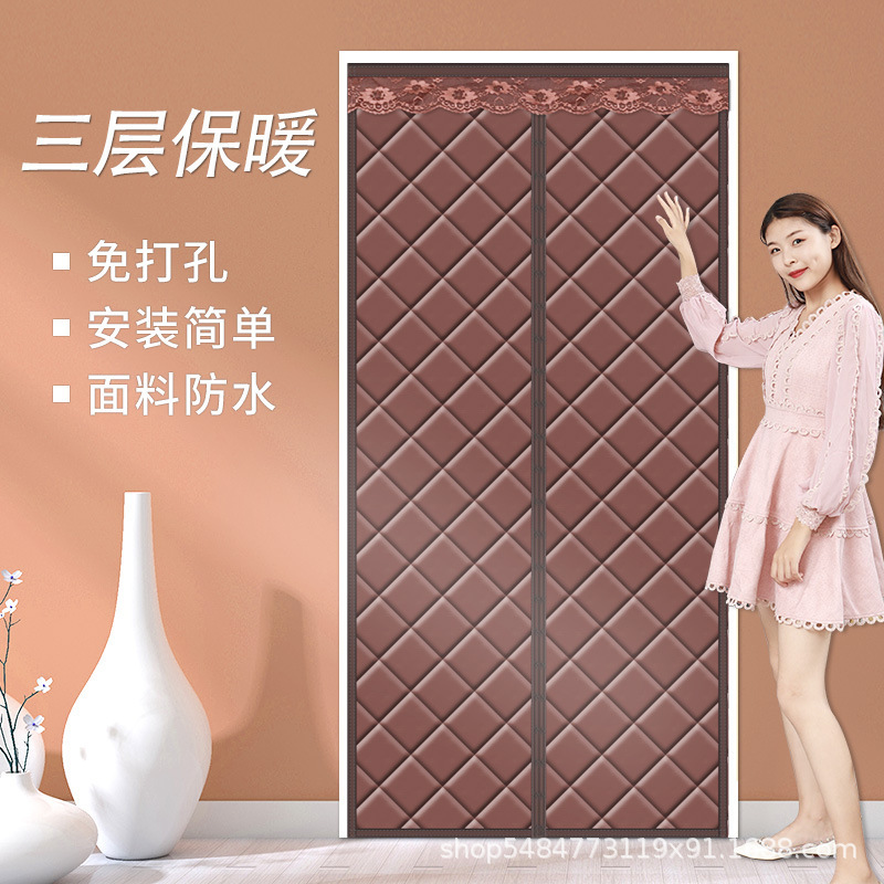 Cotton Door Curtain, Windproof, Coldproof and Warm Door Curtain, No Punching, Self-Adhesive Curtain, Household Cotton Windproof, Hot and Cold Protection in Winter