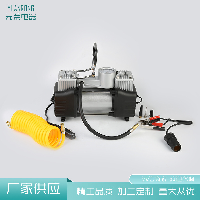 汽车车载双杠充气泵 大功率双缸金属打气泵充气机打气筒车用