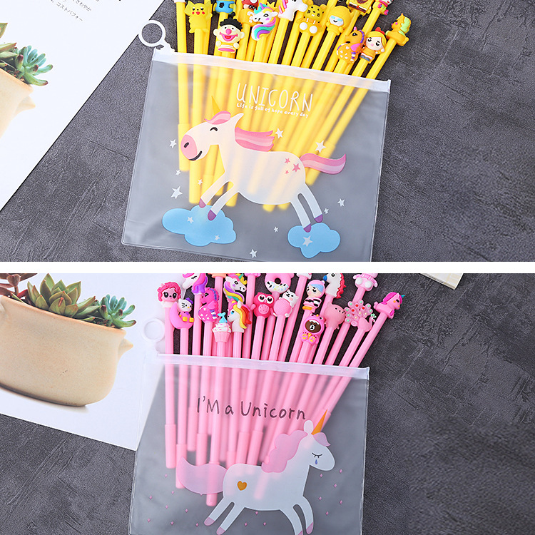 Estudiante gel pluma combinación traje 20 piezas caja de lápiz libre Oficina papelería firma pluma tridimensional muñeca cabeza pluma de agua