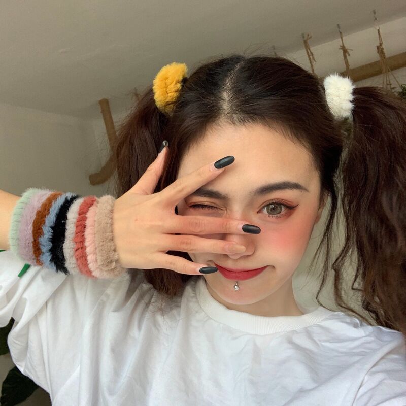 Rabbit hair donut scrunchie Mink hair rope Hair velvet headdress All plush hair rope fashion headaccessories_voghion.com