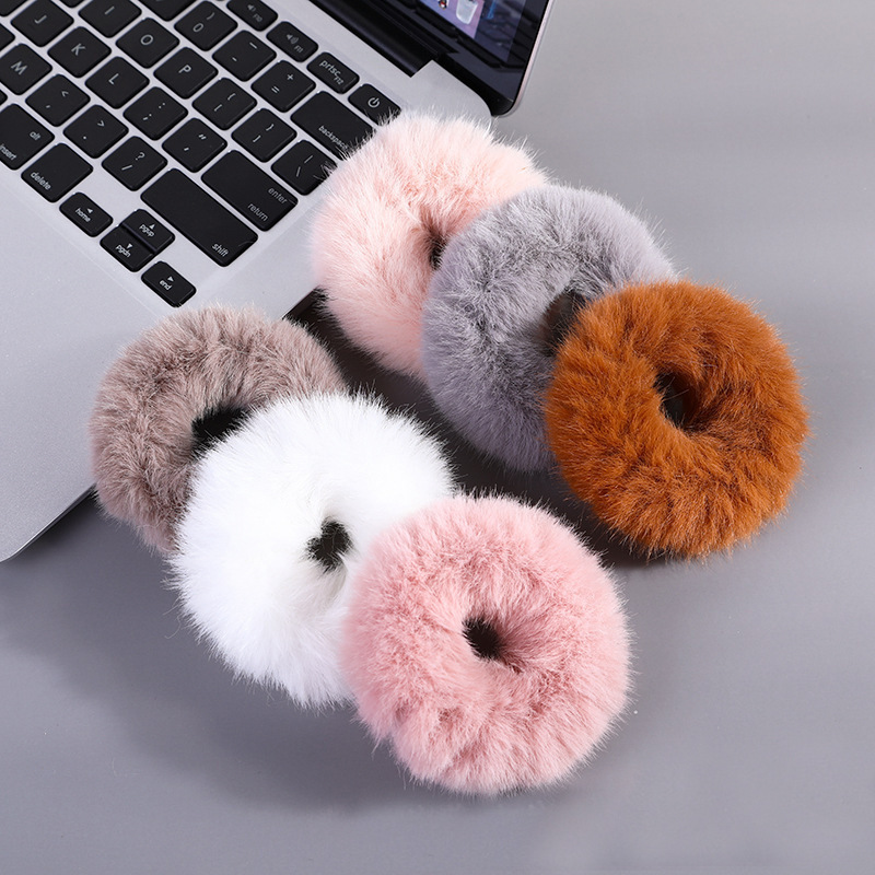 Rabbit hair donut scrunchie Mink hair rope Hair velvet headdress All plush hair rope fashion headaccessories_voghion.com