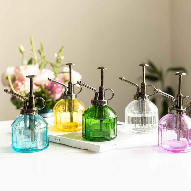 Transparent Small Glass Watering Can Grid Color Household Succulent Flower Watering Tool Sprayer