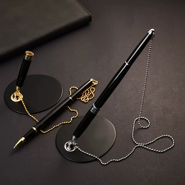 Black Chain Bank Hotel Counter Pen Business Meeting Fixed Metal Signature Pen Office Stationery Gel Pen