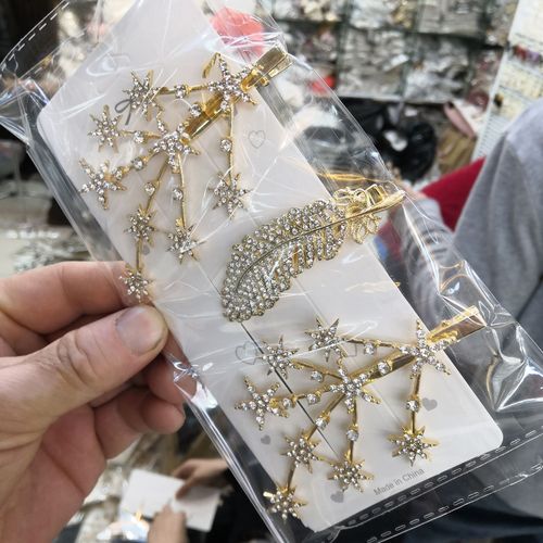 South Korea's Dongdaemun feather hairpin 6-piece set of scissors pearl alloy hairpin internet celebrity one-word clip grabber duckbill clip