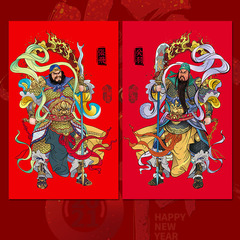 Door God Door Stickers New Year Painting New Year Spring Festival Home Decoration Guan Yu Zhang Fei Martial General Bold Door Gods Retro Door Gods