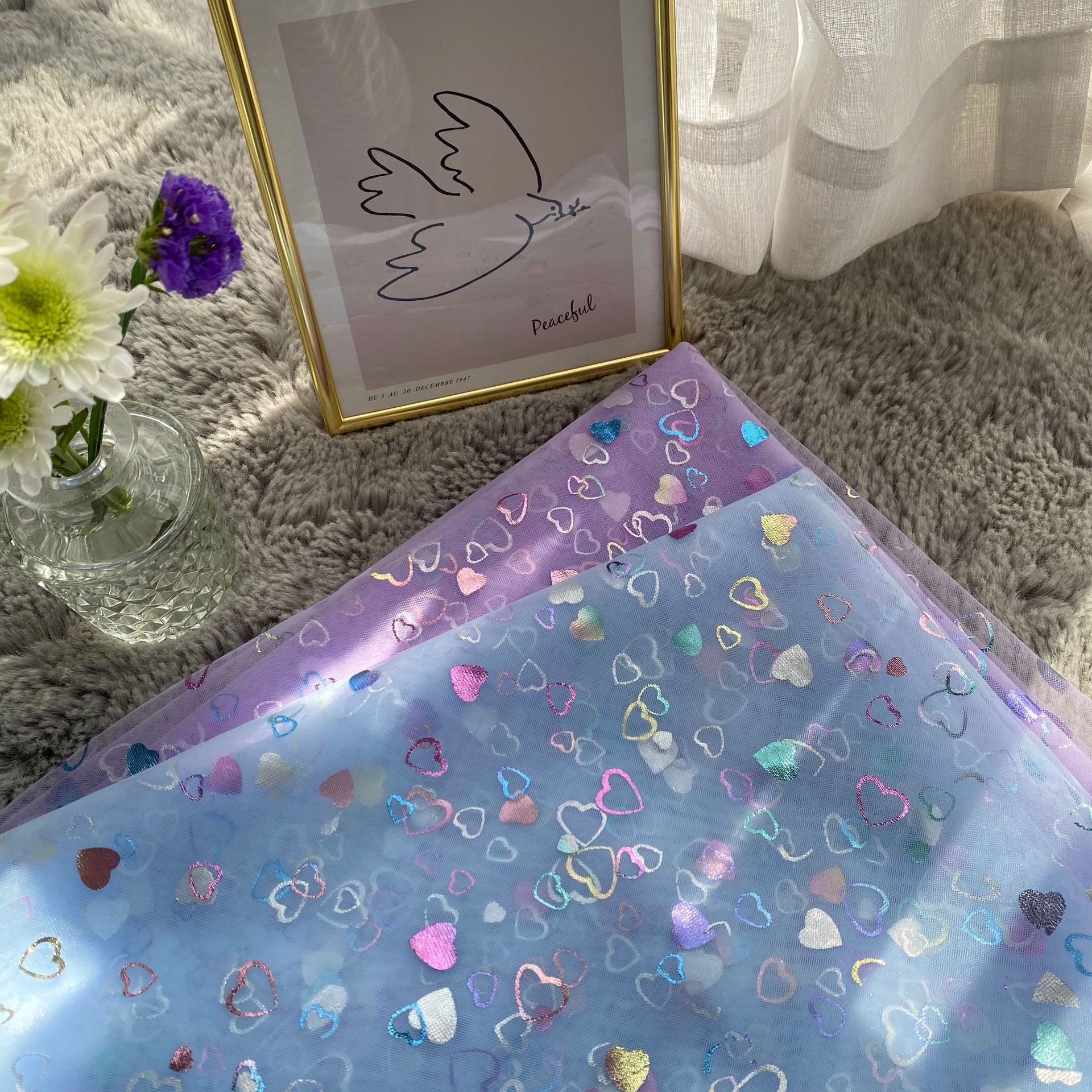 Paño de malla amor bronceado película color melocotón corazón malla ropa para niños Hanfu Lolita mantel tela del Hilado en stock
