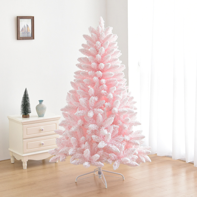 Árbol de Navidad con nieve rosa adhesiva, decoración navideña, escaparate de centro comercial, adornos navideños de alta gama y suministros de decoración