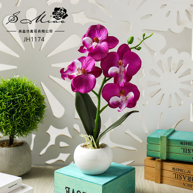 Flor artificial popular de cuatro cabezas Phalaenopsis mini bonsai artificial planta verde decoración creativa flor artificial Yiwu olla artificial image 8