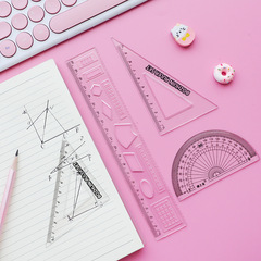 20cm Student Cartoon Plastic Multi-functional Set Square Children's Stationery Geometry Drawing Four-piece Set for Back to School