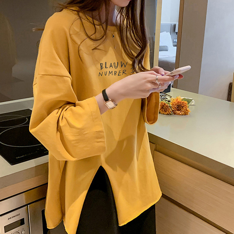 Ropa de mujer de talla grande 2024 nueva versión coreana de otoño diseño suelto con sentido de división camiseta de manga larga para mujer comercio exterior de longitud media
