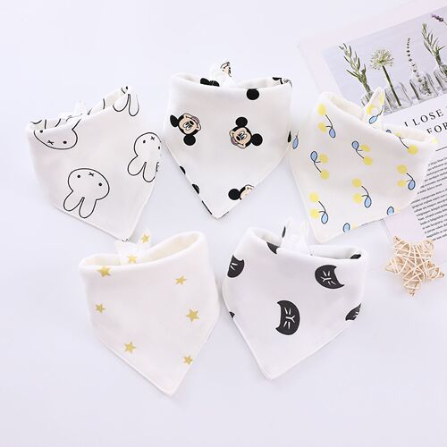 5 pack baby saliva towel baby triangle towel cotton double-layer snap waterproof children's bib pocket children's scarf