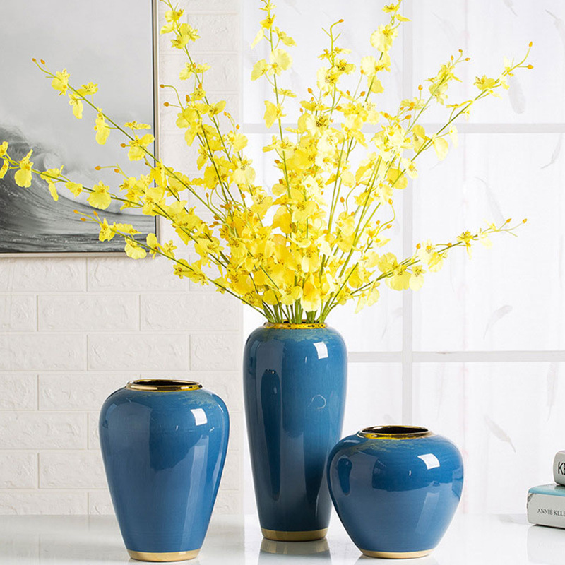 Simple gold-plated edge vase Nordic light luxury living room flower arrangement three-piece TV cabinet decoration Jingdezhen ceramic ornaments
