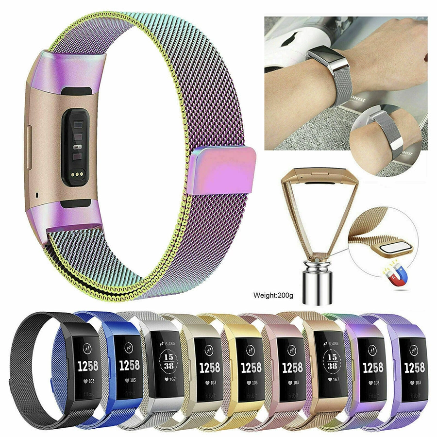 Умный ремешок для браслета fitbit charge3/4, сильный магнитный браслет из Миланского металла и нержавеющей стали