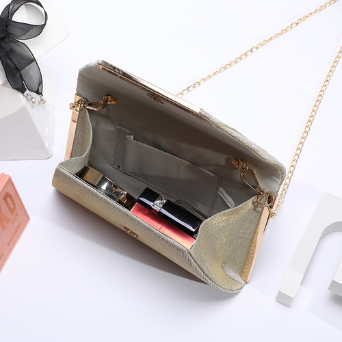 Dress Evening Bag Trendy Women's Simple Pleated Sequin Bag Clip Top Evening Bag Portable One Shoulder Crossbody Chain