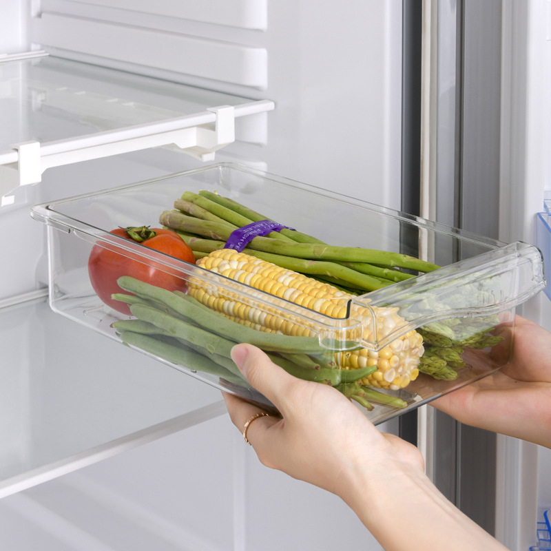 Cajón de cocina caja de almacenamiento de refrigerador hogar frutas y verduras colgando caja de huevo con soporte caja de conservación de alimentos transparente