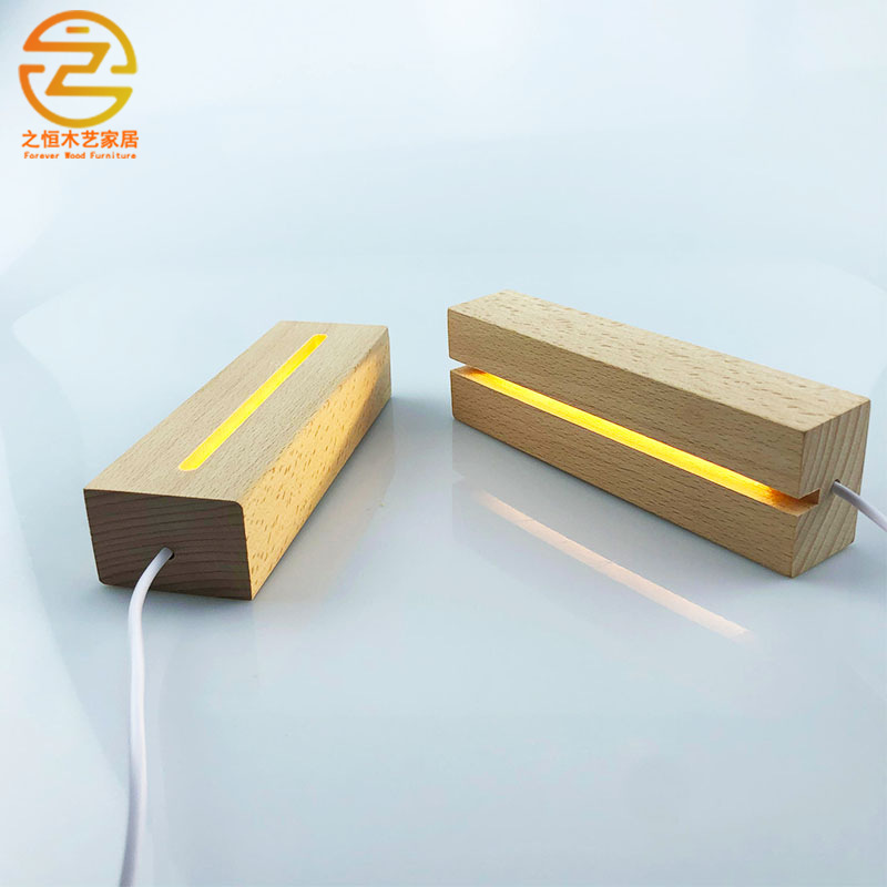 亚克力发光底座led榉木方形小夜灯DIY木质灯座小酒瓶树脂摆件灯座