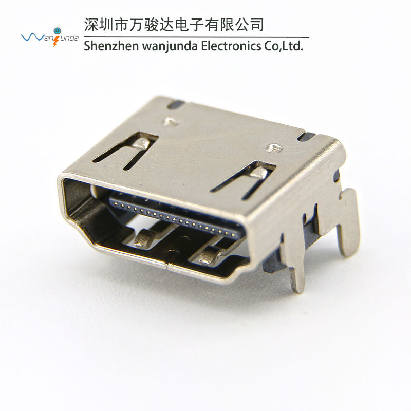 90度贴片SMT卧式HDMI视频端子 四脚插板HDMI插座 19P高清HDMI母座