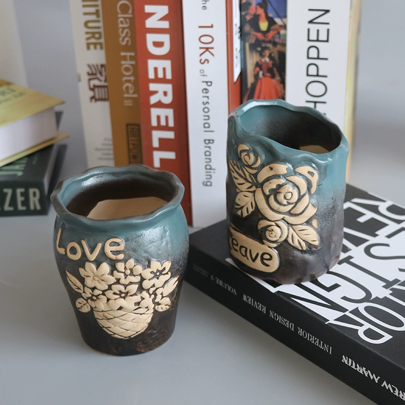 Плотный цветочный горшок Ретро Простой бытовой дышащий керамический керамогранит костюм комбинированный Рабочий стол маленький старый ворс творческая личность LV