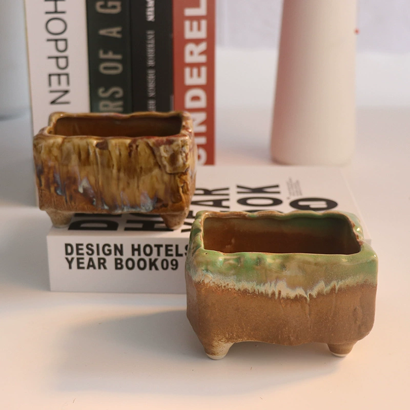 Квадратный дышащий мясистый маленький цветочный горшок керамический творческая личность Простой комбинированный костюм специальный глиняный бассейн специальный зазор