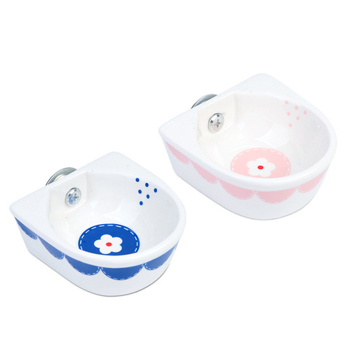 Chinchilla rabbit food bowl and drinker series ceramic set anti-turning anti-bite hanging cage pet feeder grain bowl