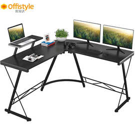 马逊热卖简易电脑桌钢木结构办公桌子专供黑色转角桌
