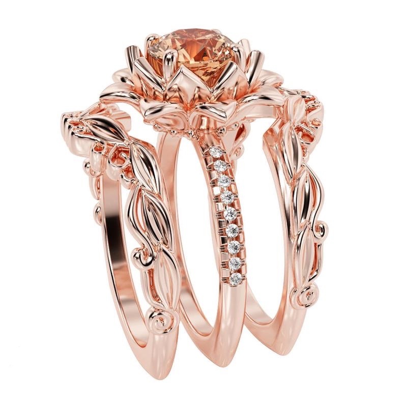 Sanjie transfronterizo fábrica de joyas nueva venta caliente invierno de tres piezas anillo de las mujeres rosa con incrustaciones de joyas de circón
