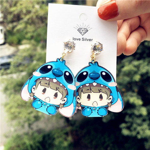 New Fashion Acrylic Stitch Star Wars Cute 925 Silver Earrings for Girls