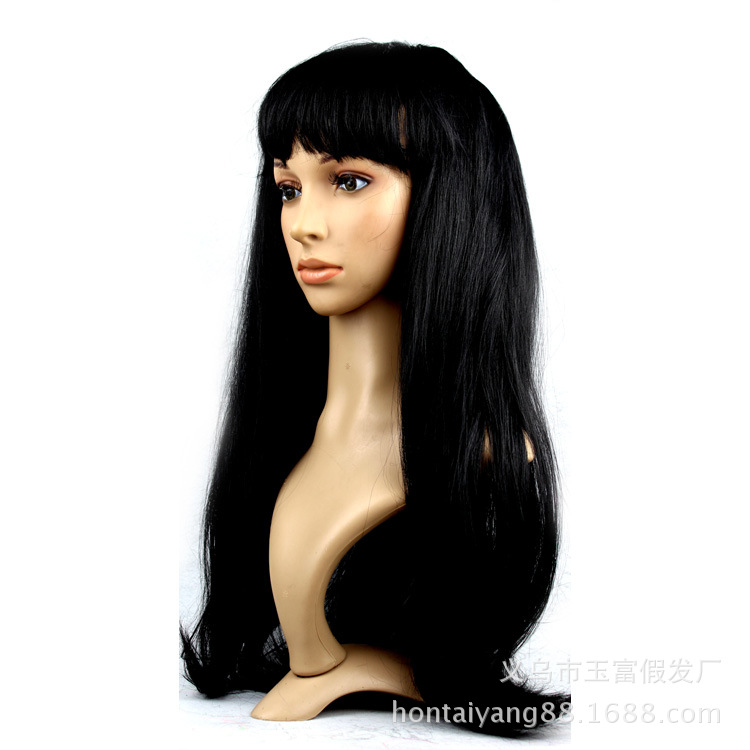 Directo de fábrica cos peluca europea y americana de comercio exterior niñas rizado peluca al por mayor negro recto