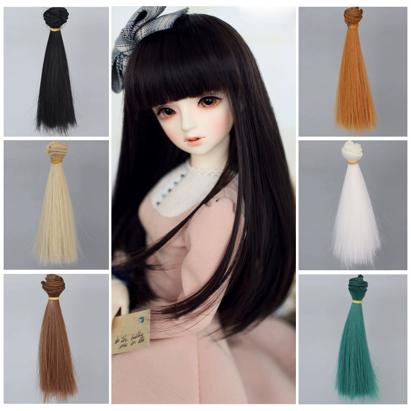 Волосы для кукол (Юэянг) для BJD/SD/OB11 — 15 см прямые, высокотемпературные, шелк, валок 1 м