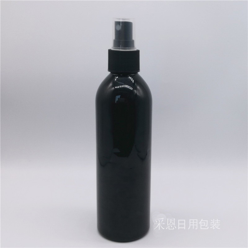 250ML喷雾瓶黑色圆肩矮胖避光化妆品分装空瓶子PET细雾小喷壶包材