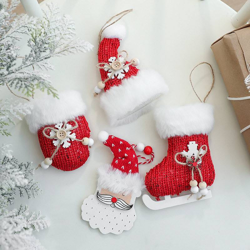 Hong Kong Heng nuevos calcetines de Navidad guantes de felpa roja decoración del árbol de Navidad conjunto de decoración de Navidad colgante creativo