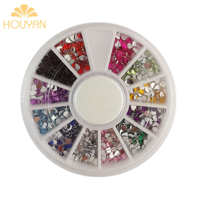 Nail art jewelry 12 Color Diamond Love-shaped disc flat acrylic heart 2.5mm Joker colored diamond decoration Nail art jewelry 12 Color Diamond Love-shaped disc flat acrylic heart 2.5mm Joker colored diamond decoration