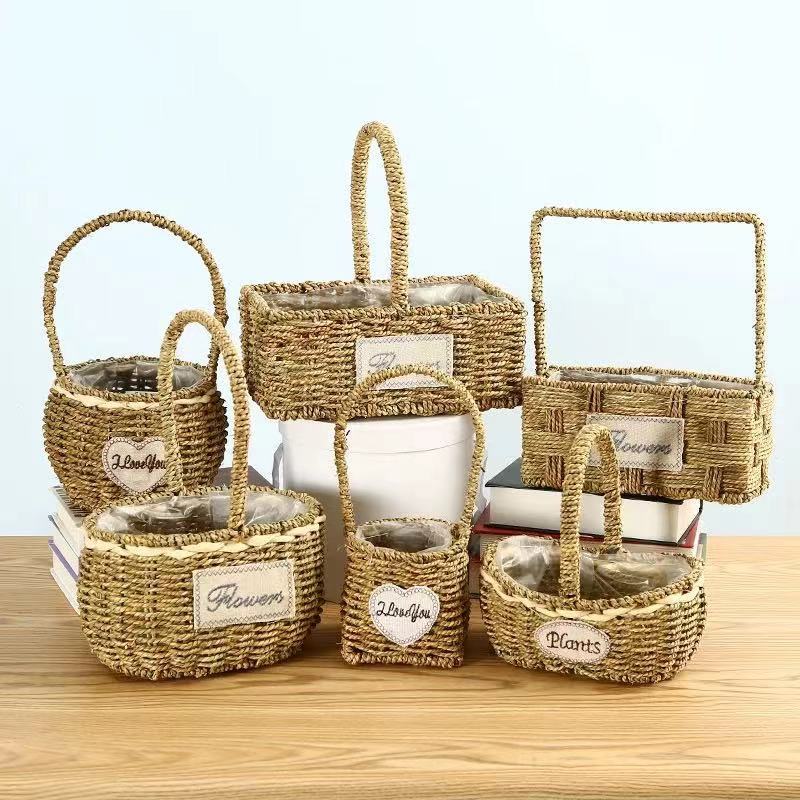 Flower basket straw rattan basket flower arrangement free shipping workers Korea new portable woven handmade flower shop wholesale flowerpot basket