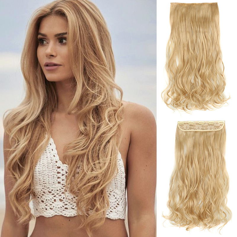 Xuchang European and American Style Wavy Long Curly Hair Wig, Synthetic Fiber One-Piece Five-Clip Women's Curly Hair Extension Wholesale