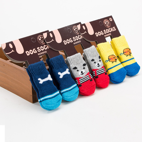 Pet socks with non-slip soles, leggings, dog footwear, dog foot covers, Teddy Corgi, 4-pack of cat cotton socks