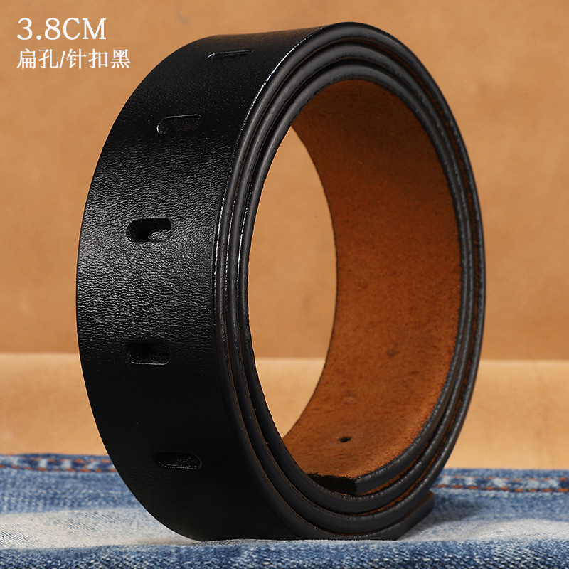 Cinturón sin cabeza de piel de vaca tira de hebilla lisa de cuero de los hombres con cuerpo