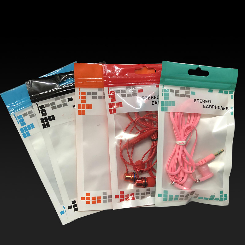 厂家直销现货耳机线包装袋 9*16格子袋 彩色包装复合袋拉链自封袋
