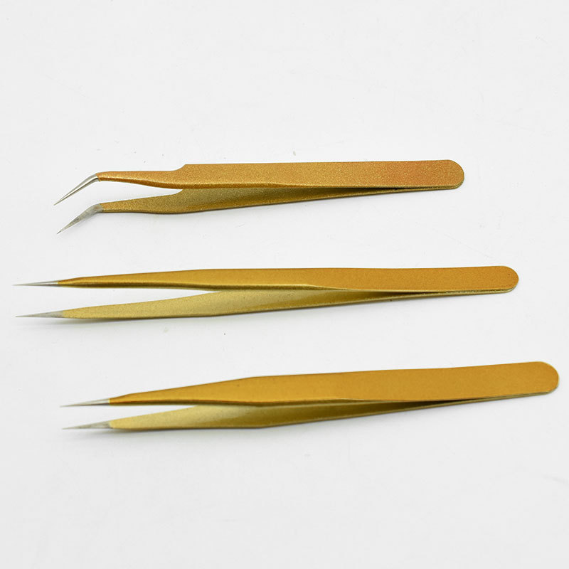 Pinzas de Acero Inoxidable con Descuento para Sujetar, Pinzas Doradas de Precisión con Puntas Rectas y Curvas para Belleza y Extensiones de Pestañas, Aplicador de Pestañas Postizas. image 11