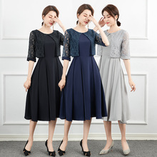 晚礼服宴会欧洲站2025新款时尚女装拼接蕾丝中长款平时可穿连衣裙