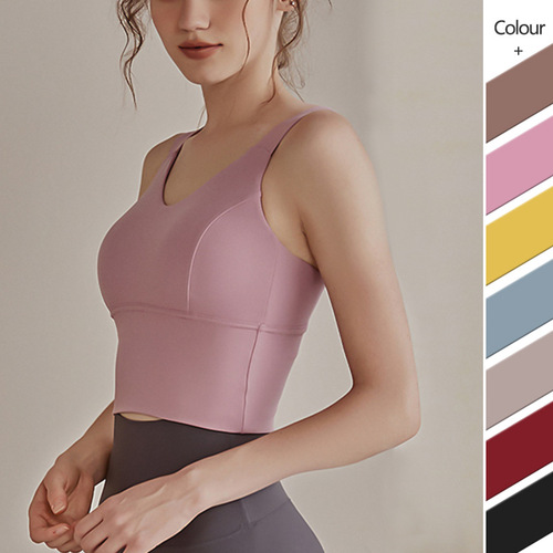 Sports bra women's high-intensity yoga vest beautiful back European and American nude bra fitness push-up shock-proof sports bra