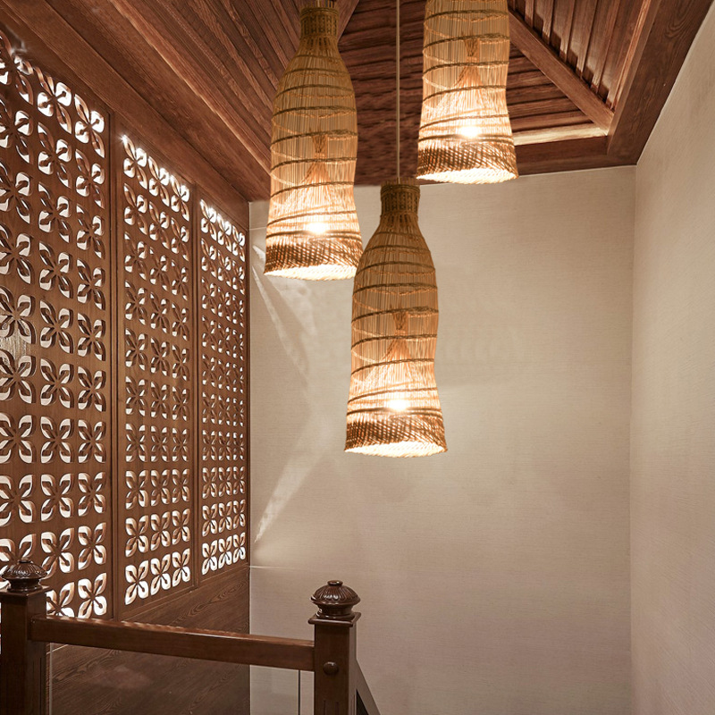 Restaurante lámpara de restaurante candelabro de bambú olla caliente Zen chino tejido de bambú B & B granja linterna Sudeste de Asia tejido japonés